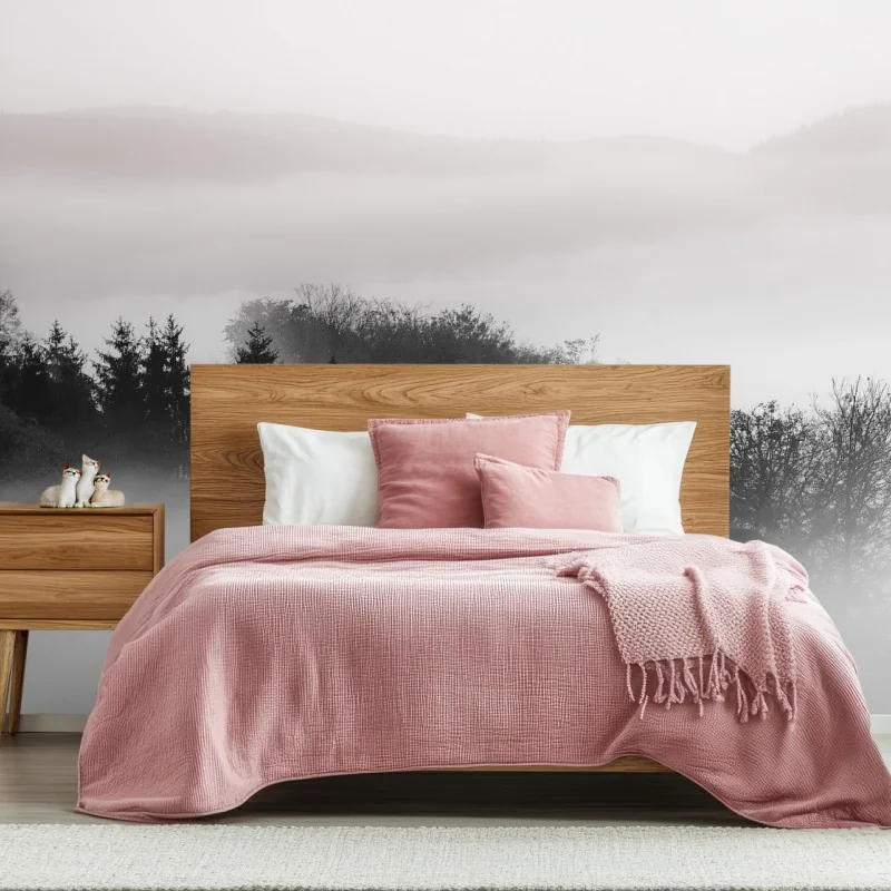 Fototapete nebliger wald in grautönen