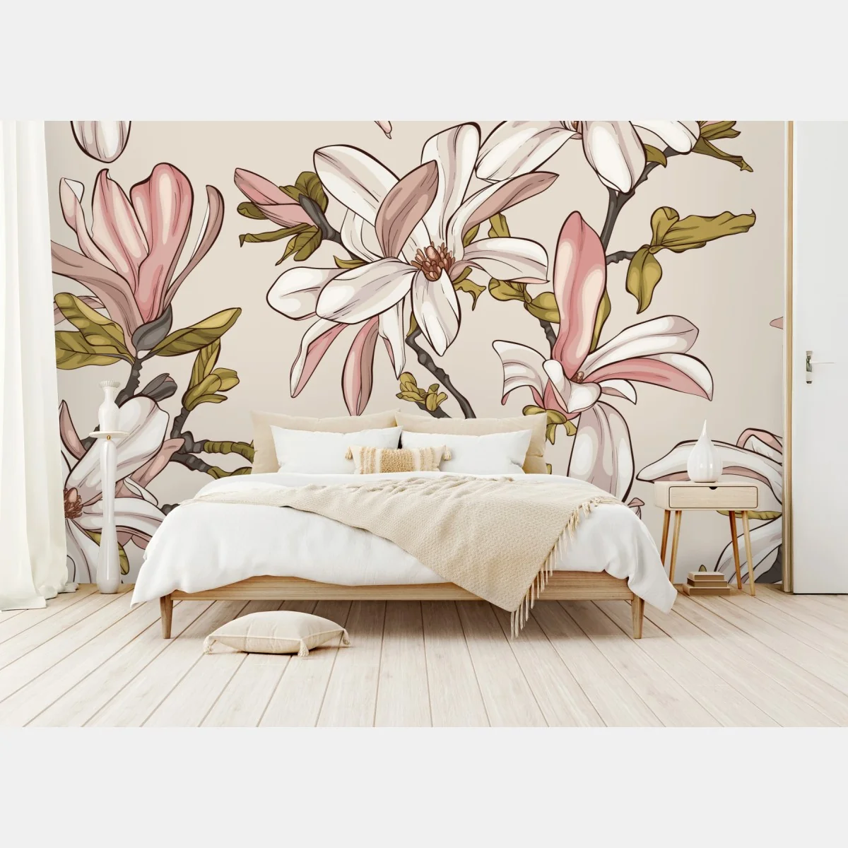 Fototapete pastell magnolien auf beigem grund – Wallnifity®