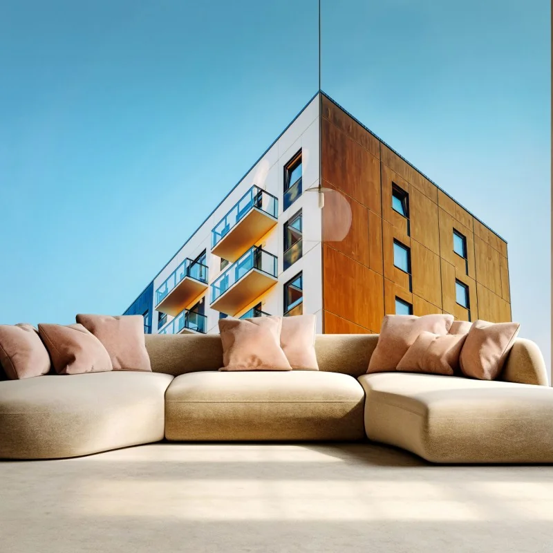 Fototapete modernes wohngebäude mit balkonen