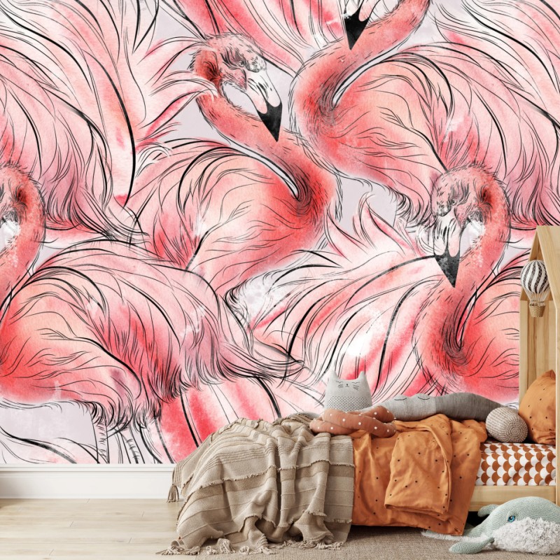 Fototapete aquarell flamingo nahtloses muster