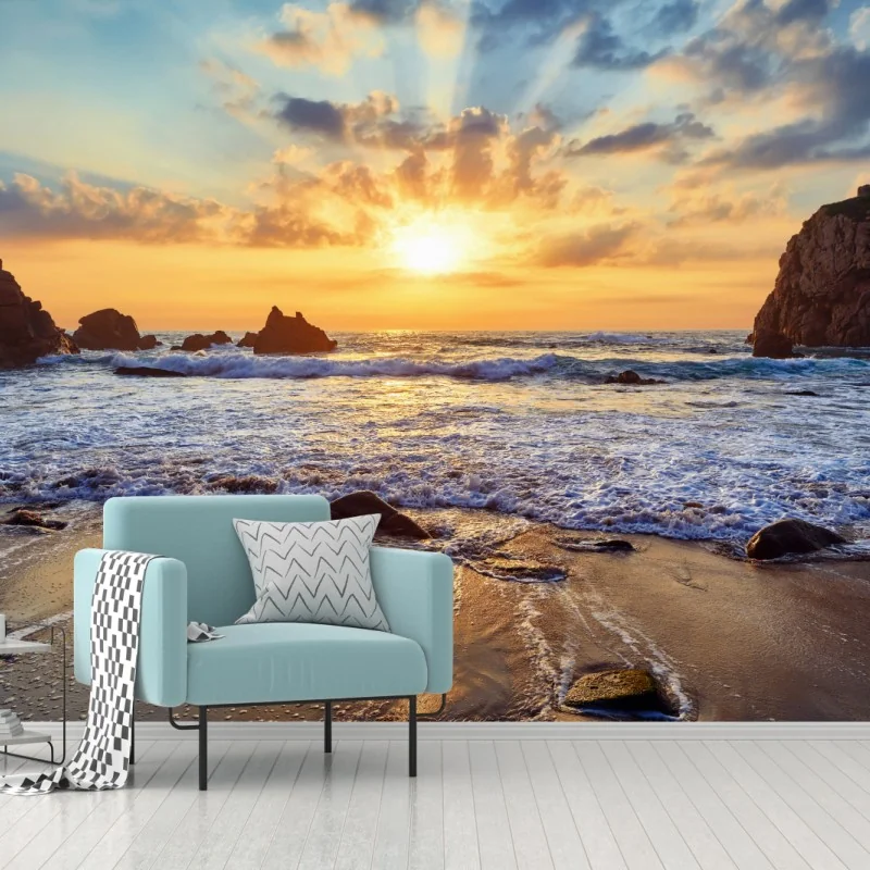 Fototapete sonnenuntergang an der felsigen küste – Wallnifity® Fototapete sonnenuntergang an der felsigen küste – Wallnifity®