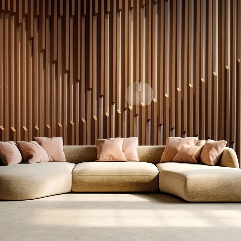 Fototapete warmes muster aus holzlamellen für die wand