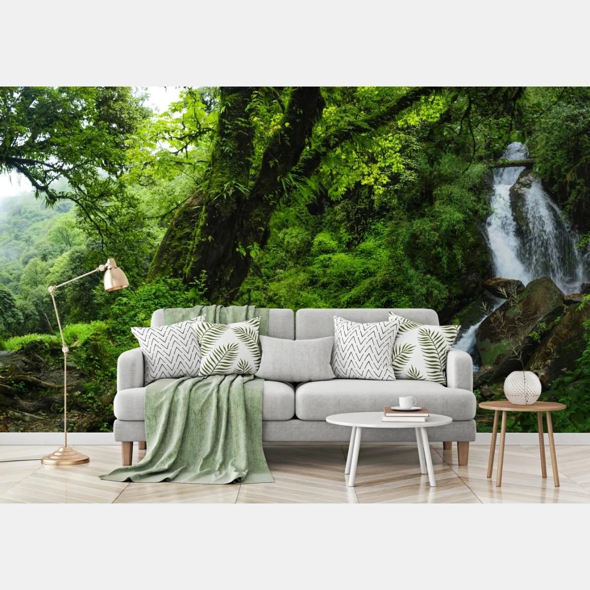 Fototapete üppiger grüner wasserfall im wald – Wallnifity® Fototapete üppiger grüner wasserfall im wald – Wallnifity®