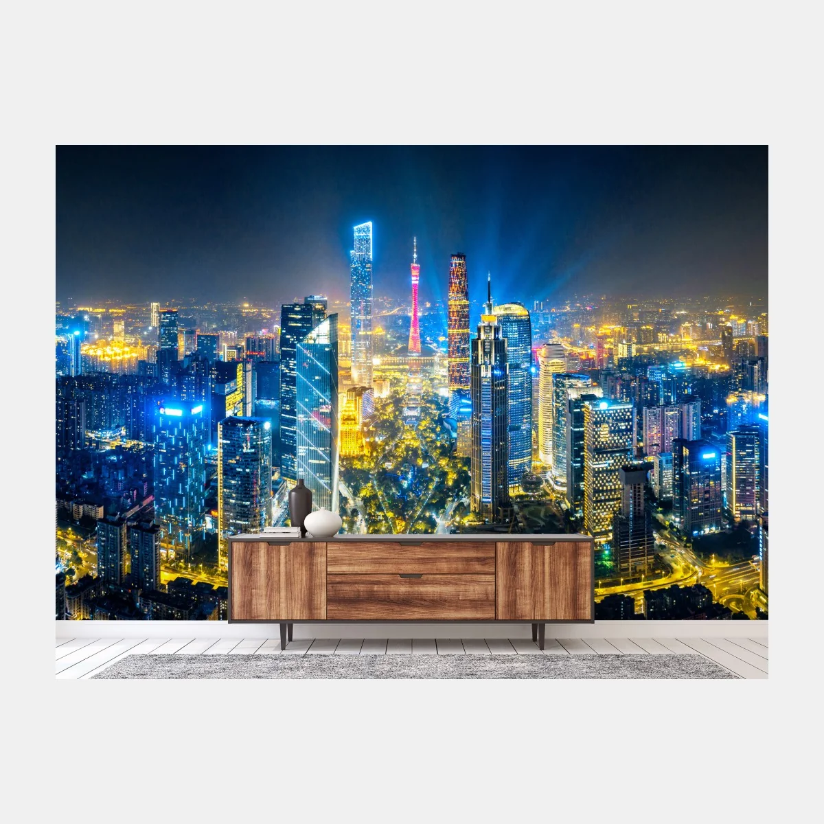 Fototapete nachtpanorama skyline Guangzhou – Wallnifity®