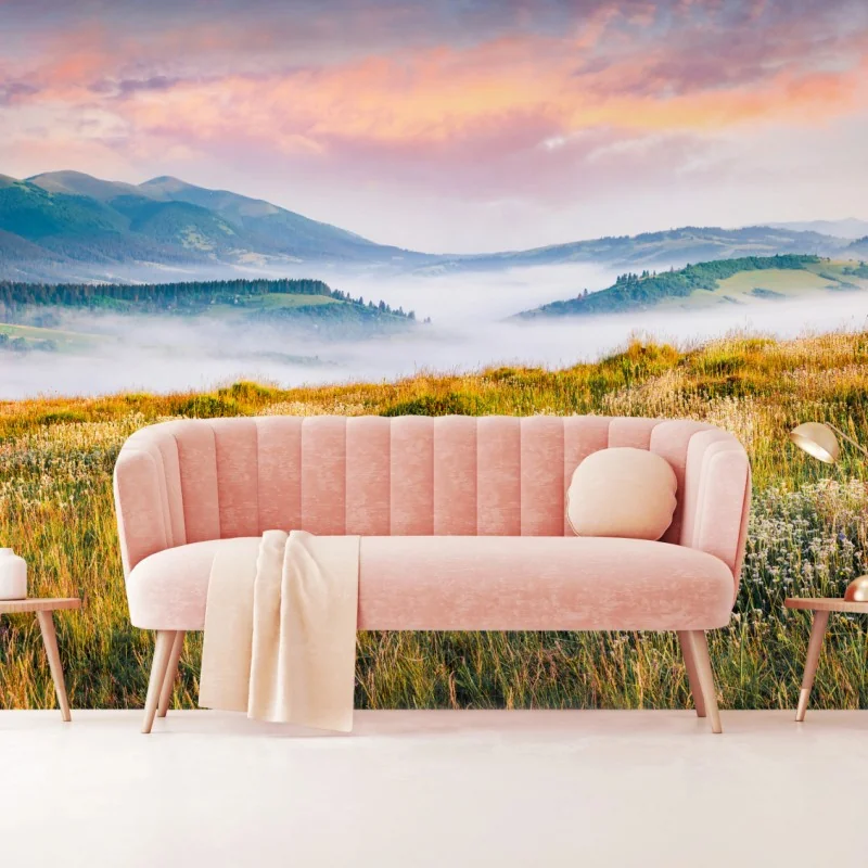 Fototapete nebliger morgen in den Karpaten