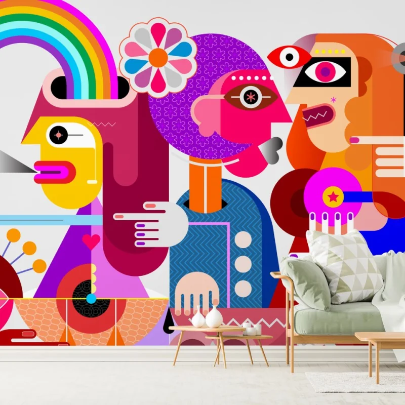 Fototapete mann mit regenbogen reitet geometrischen vogel – Wallnifity® Fototapete mann mit regenbogen reitet geometrischen vogel – Wallnifity®