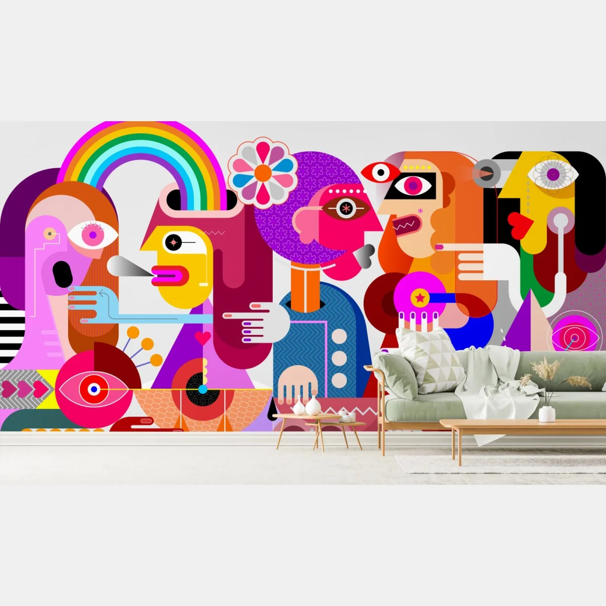 Fototapete mann mit regenbogen reitet geometrischen vogel – Wallnifity® Fototapete mann mit regenbogen reitet geometrischen vogel – Wallnifity®