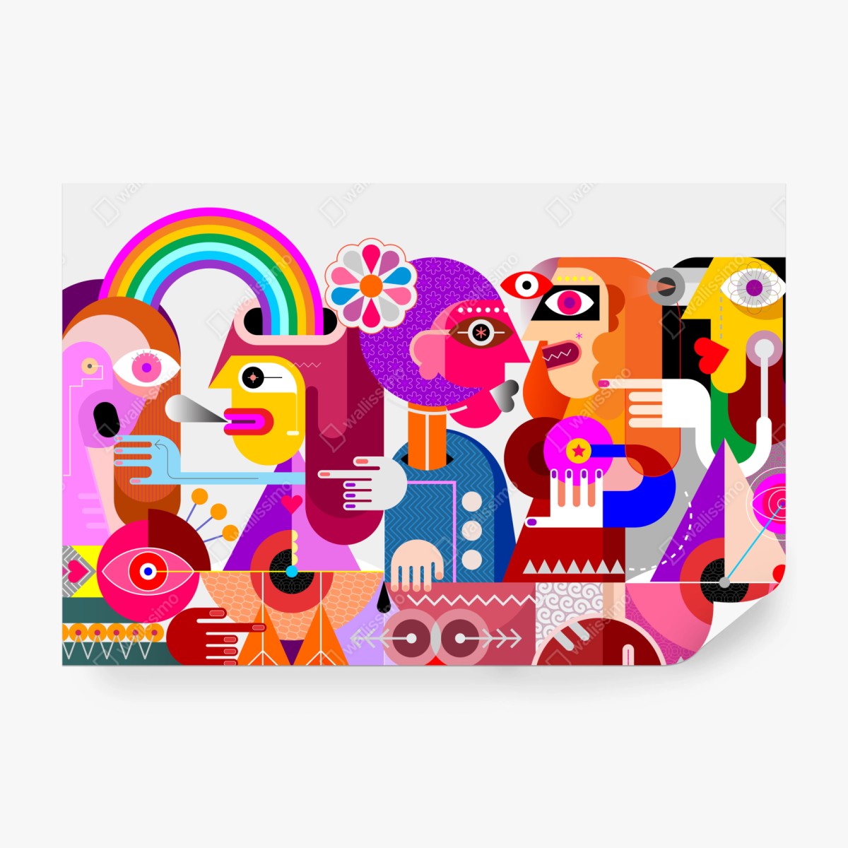 Fototapete mann mit regenbogen reitet geometrischen vogel – Wallnifity® Fototapete mann mit regenbogen reitet geometrischen vogel – Wallnifity®