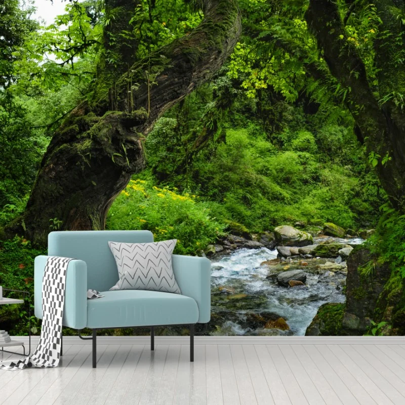 Fototapete moosiger waldbach panorama – Wallnifity®