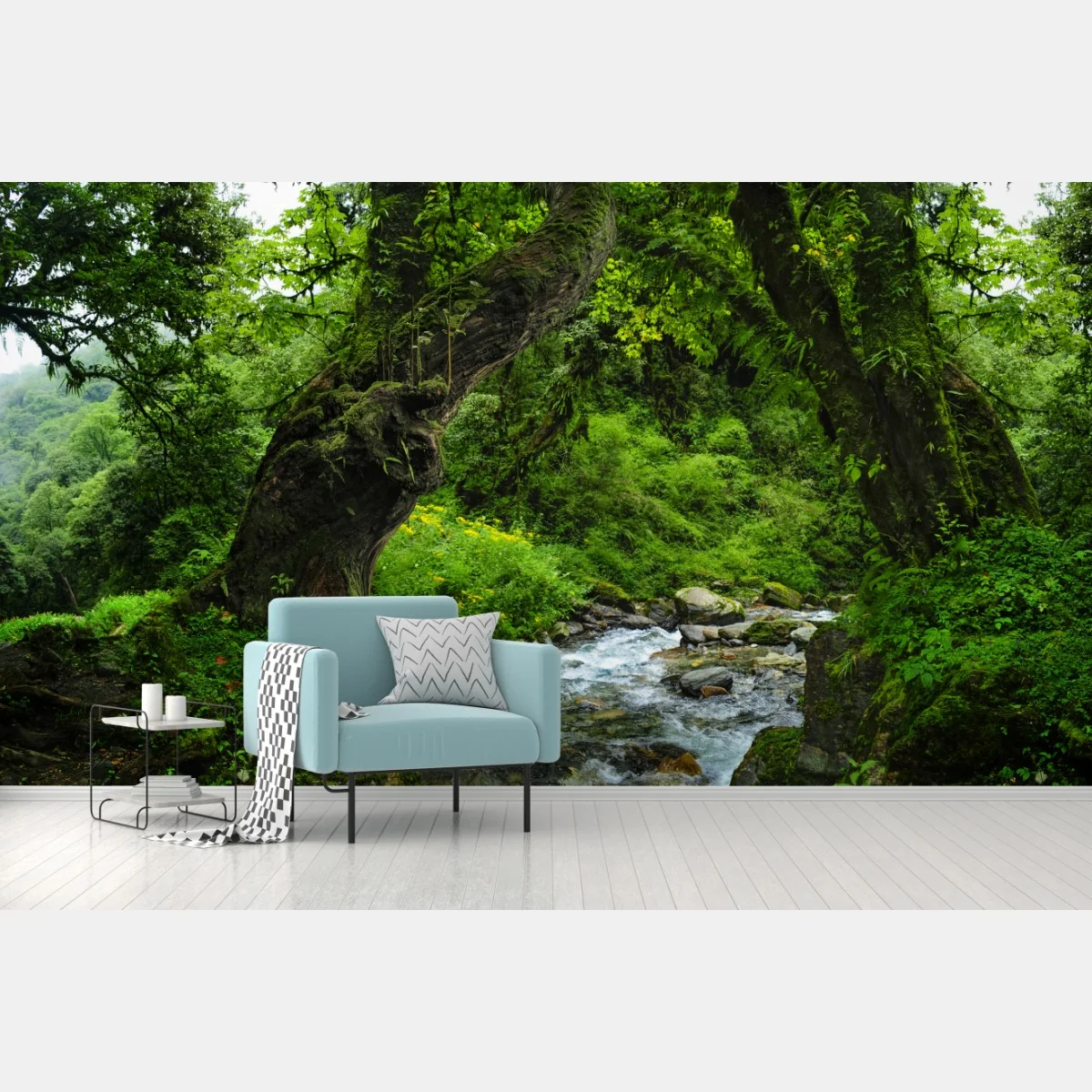 Fototapete moosiger waldbach panorama – Wallnifity®