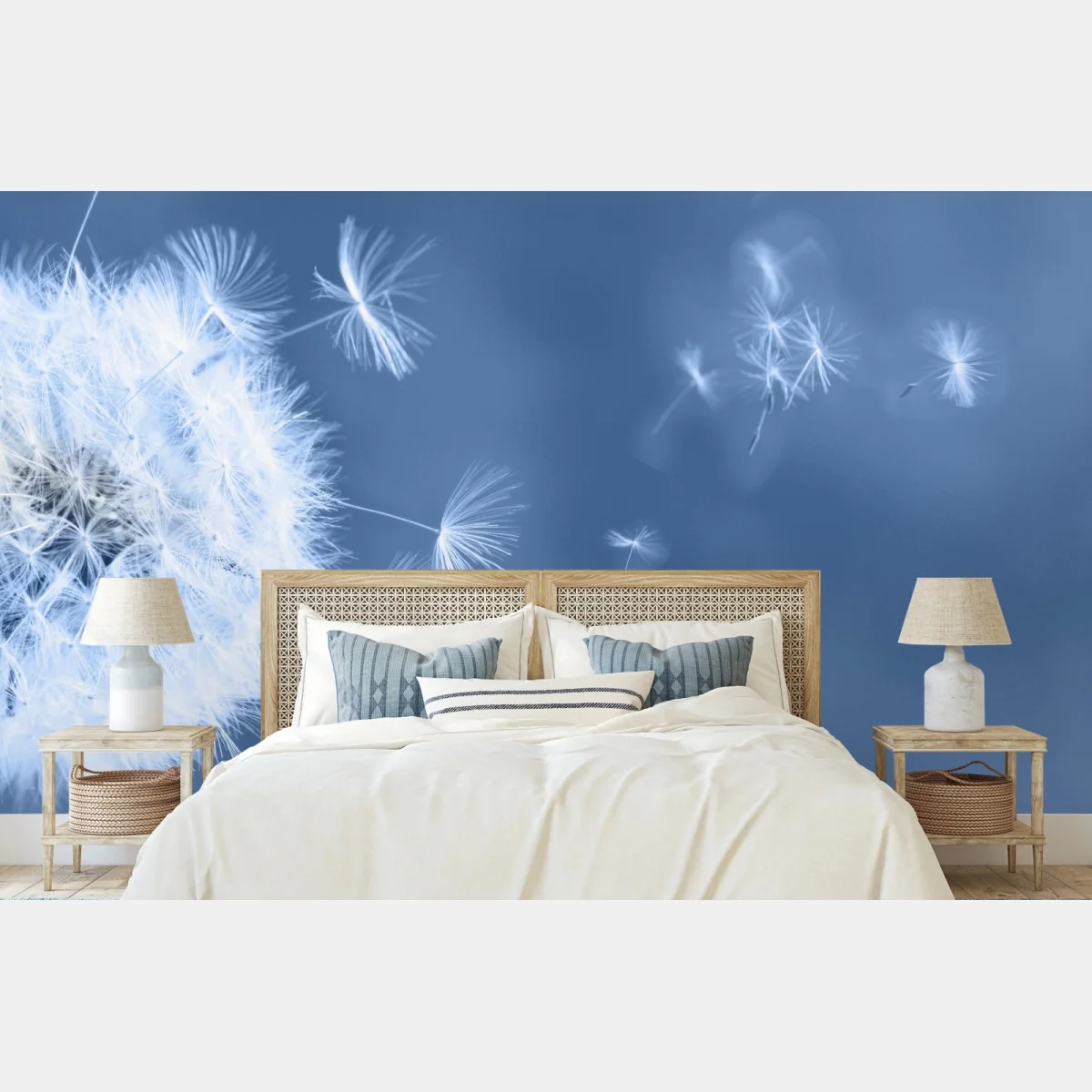 Fototapete zarte löwenzahnsamen in blau – Wallnifity®