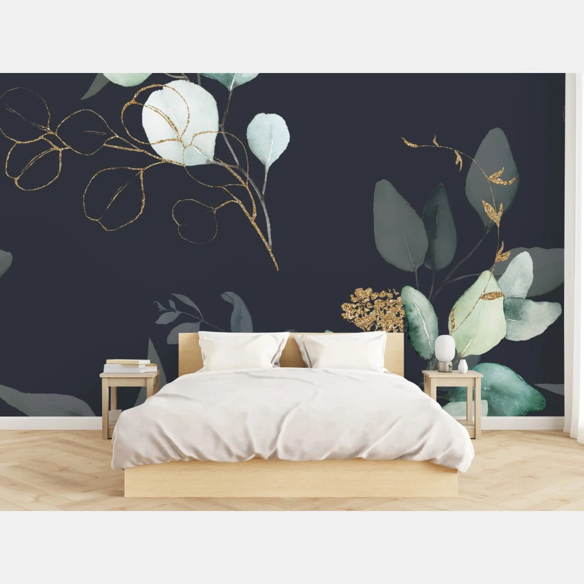 Fototapete eukalyptus aquarellblätter auf dunklem hintergrund – Wallnifity® Fototapete eukalyptus aquarellblätter auf dunklem hintergrund – Wallnifity®