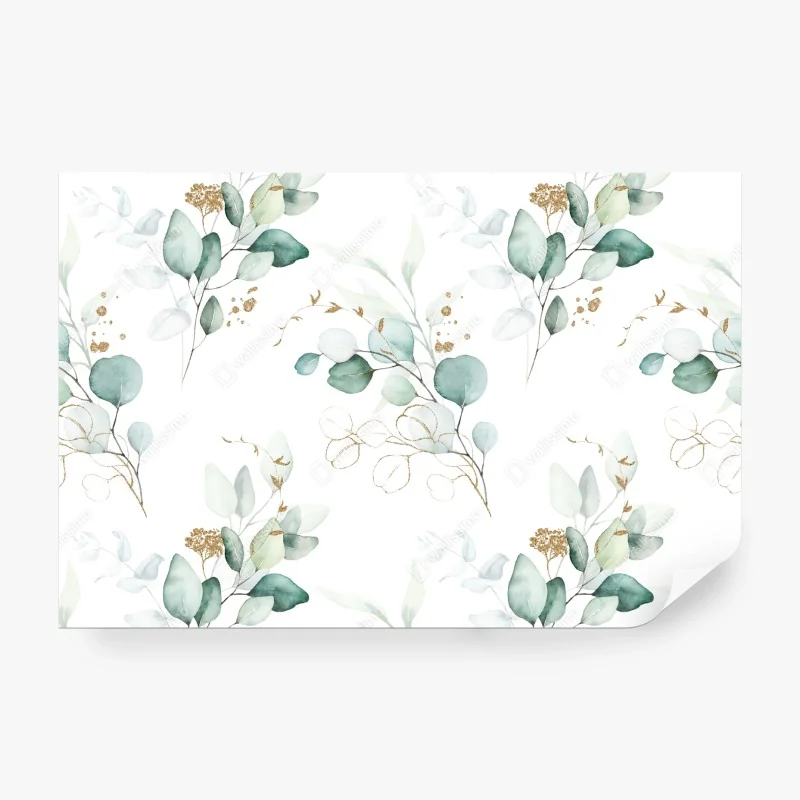 Fototapete eukalyptus aquarell muster in grüntönen