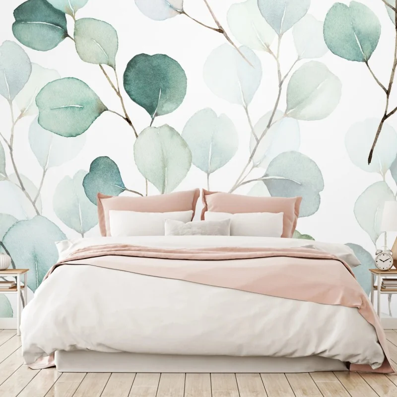 Fototapete zarter eukalyptus-aquarell blättermuster – Wallnifity®
