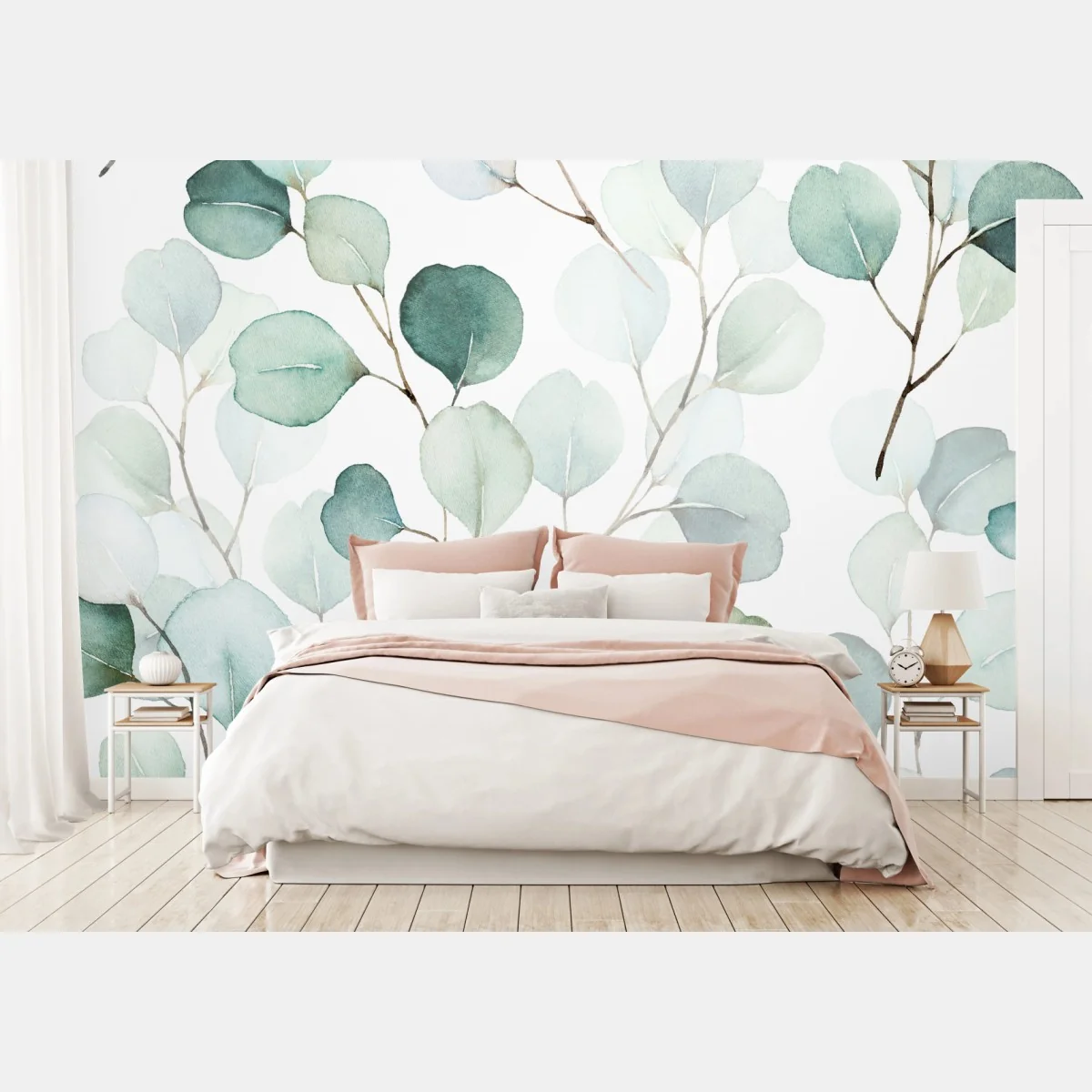 Fototapete zarter eukalyptus-aquarell blättermuster – Wallnifity®