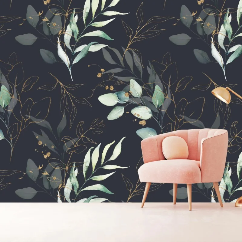 Fototapete aquarell eukalyptusblätter auf dunklem hintergrund – Wallnifity® Fototapete aquarell eukalyptusblätter auf dunklem hintergrund – Wallnifity®