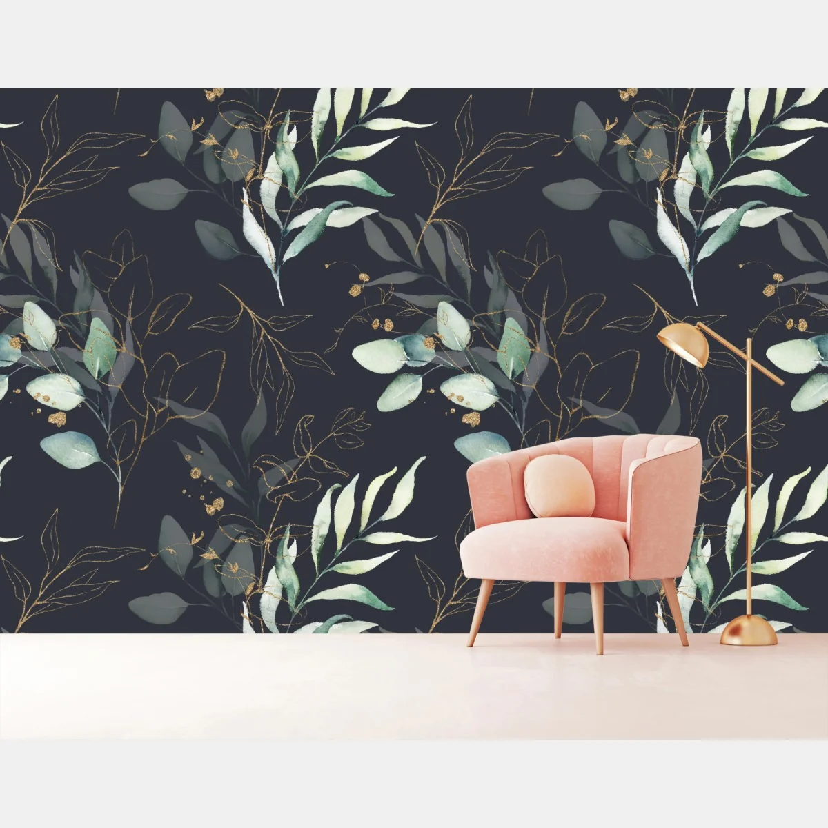 Fototapete aquarell eukalyptusblätter auf dunklem hintergrund – Wallnifity® Fototapete aquarell eukalyptusblätter auf dunklem hintergrund – Wallnifity®