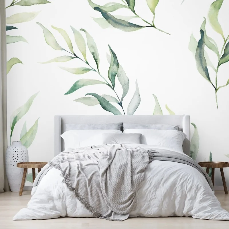 Fototapete sanftes aquarellmuster mit eukalyptusblättern
