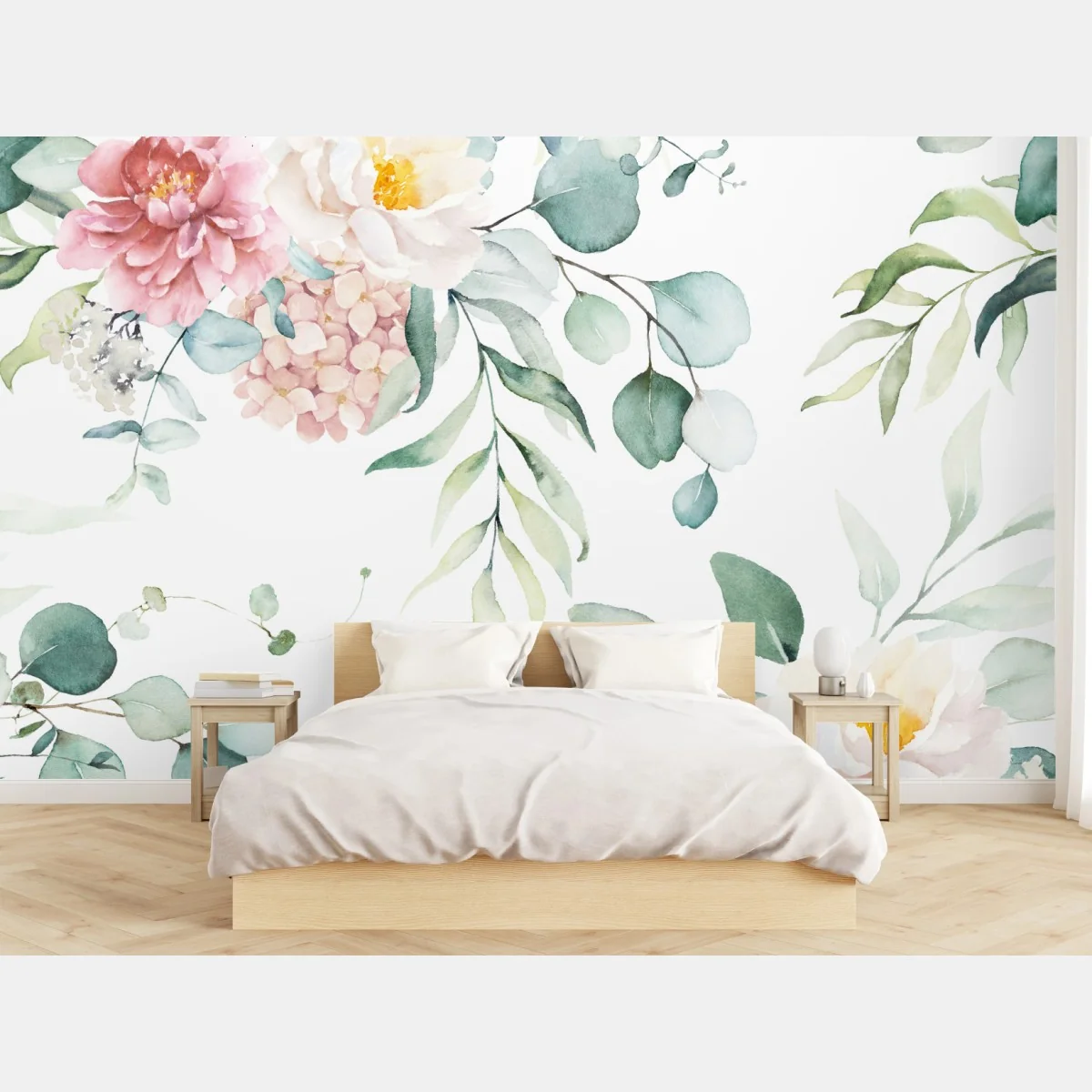 Fototapete zarter aquarellblumenstrauß – Wallnifity®