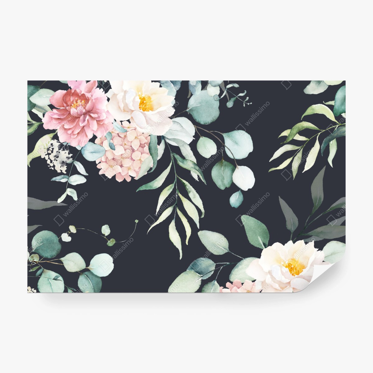 Fototapete elegantes aquarell-blumenmuster auf dunklem hintergrund – Wallnifity® Fototapete elegantes aquarell-blumenmuster auf dunklem hintergrund – Wallnifity®