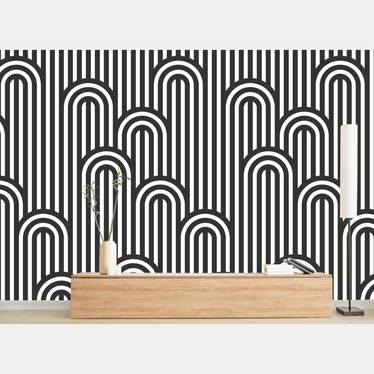 Fototapete schwarzweißes geometrisches streifenmuster – Wallnifity®