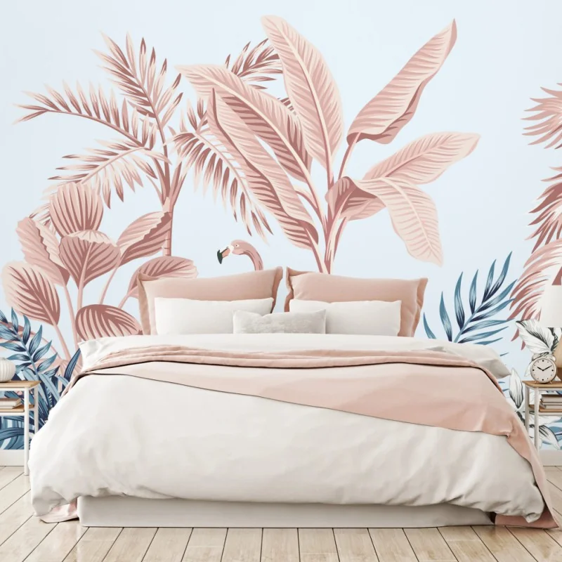 Fototapete pastell tropischer flamingo garten – Wallnifity® Fototapete pastell tropischer flamingo garten – Wallnifity®