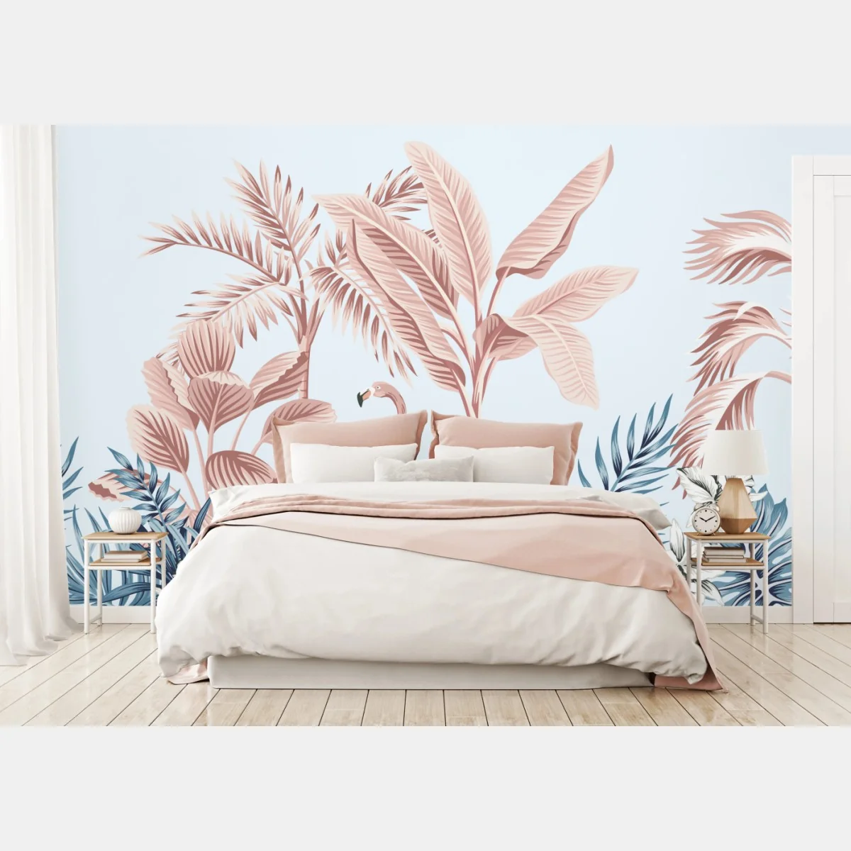 Fototapete pastell tropischer flamingo garten – Wallnifity® Fototapete pastell tropischer flamingo garten – Wallnifity®