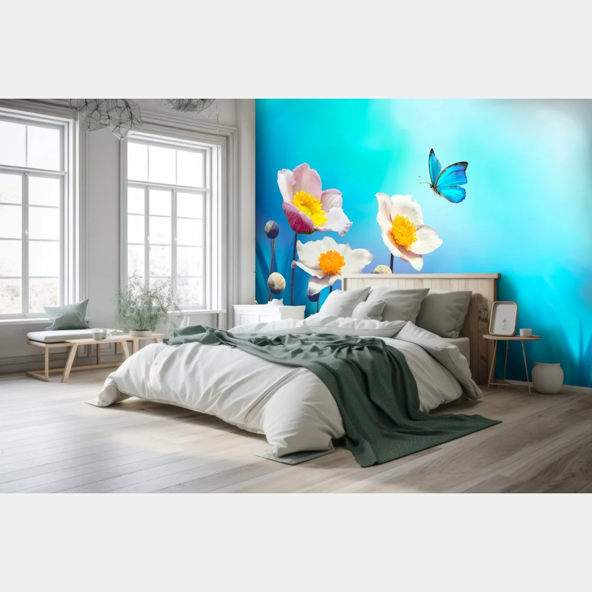 Fototapete zarte rosa anemonen und blauer schmetterling – Wallnifity® Fototapete zarte rosa anemonen und blauer schmetterling – Wallnifity®