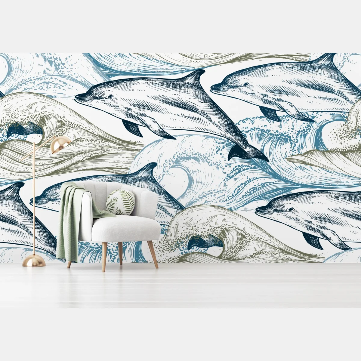 Fototapete vintage delfine ozeanillustration – Wallnifity® Fototapete vintage delfine ozeanillustration – Wallnifity®