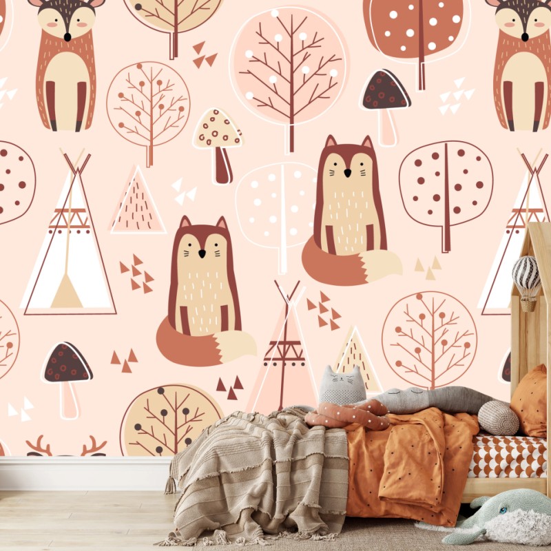 Fototapete waldfüchse muster für kinderzimmer