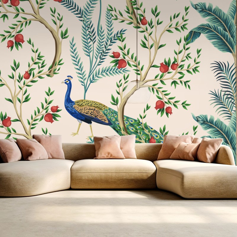 Fototapete pfau zwischen granatästen