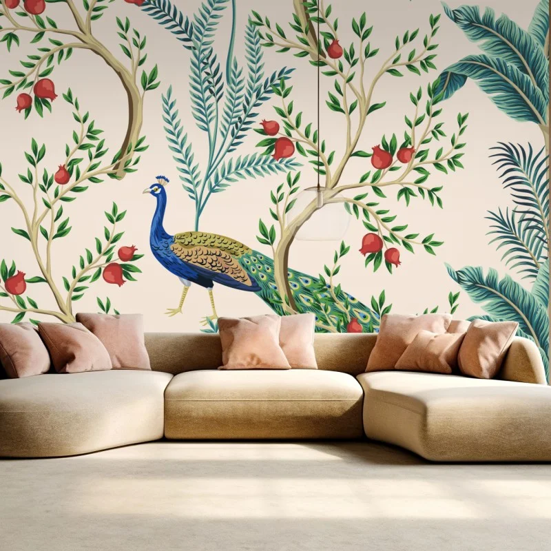 Fototapete pfau zwischen granatästen