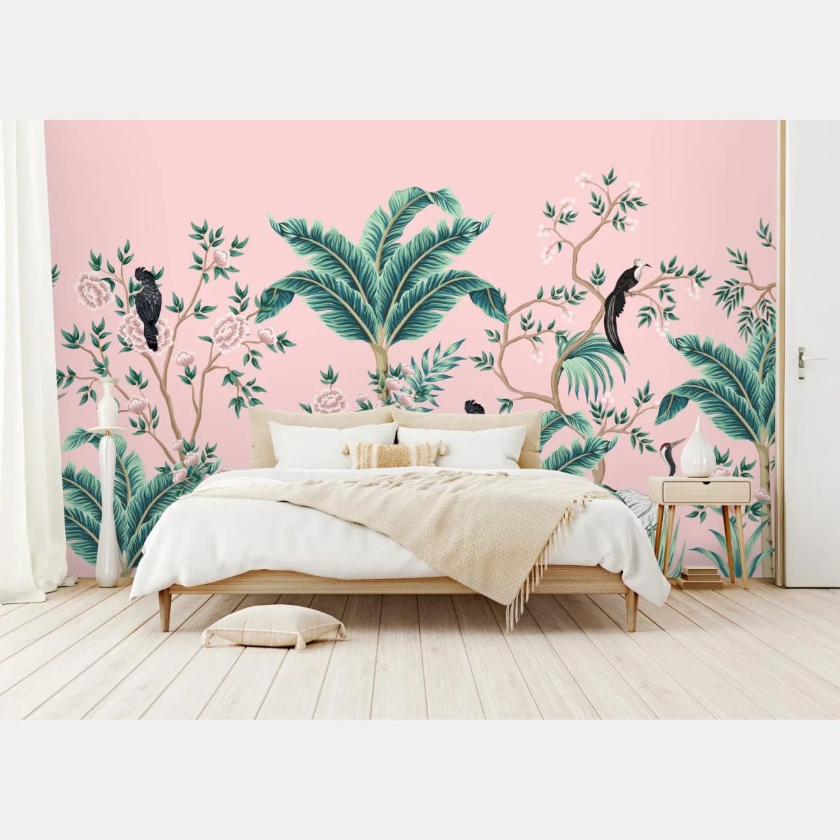 Fototapete pastell tropisches botanisches muster mit kranichen – Wallnifity® Fototapete pastell tropisches botanisches muster mit kranichen – Wallnifity®