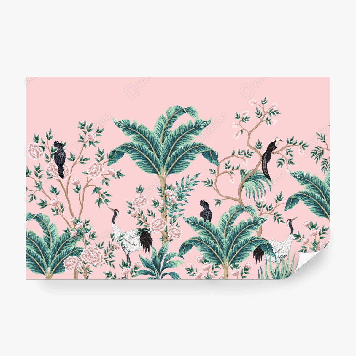 Fototapete pastell tropisches botanisches muster mit kranichen – Wallnifity® Fototapete pastell tropisches botanisches muster mit kranichen – Wallnifity®