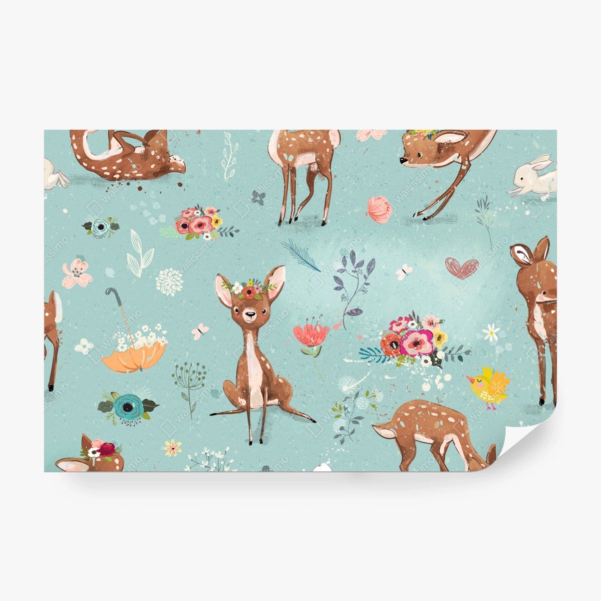 Fototapete pastellmuster mit rehkitzen und hasen – Wallnifity® Fototapete pastellmuster mit rehkitzen und hasen – Wallnifity®