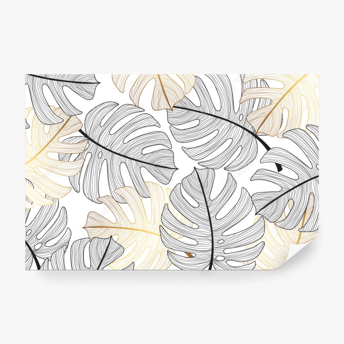 Fototapete monstera-blattmuster mit goldakzenten – Wallnifity® Fototapete monstera-blattmuster mit goldakzenten – Wallnifity®