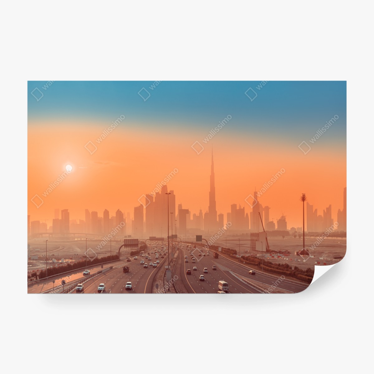 Fototapete Dubai skyline bei sonnenaufgang – Wallnifity® Fototapete Dubai skyline bei sonnenaufgang – Wallnifity®