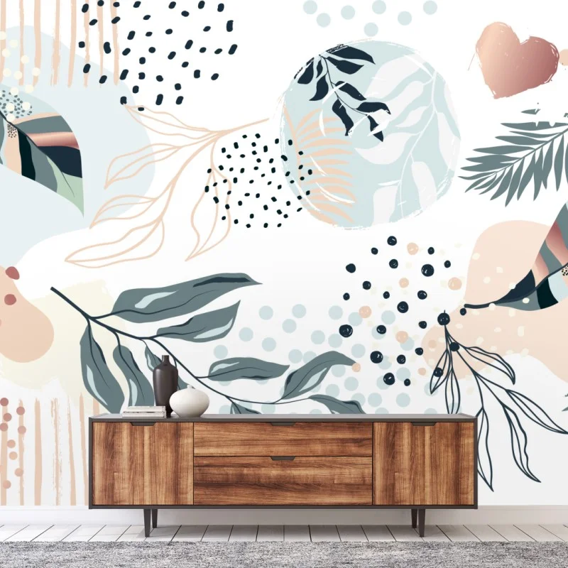 Fototapete pastellfarbenes botanisches abstraktes muster