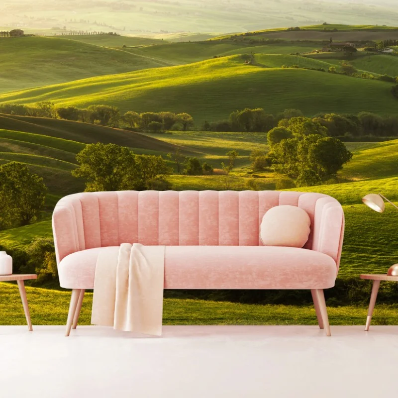 Fototapete sonnenbeschienene grüne hügel