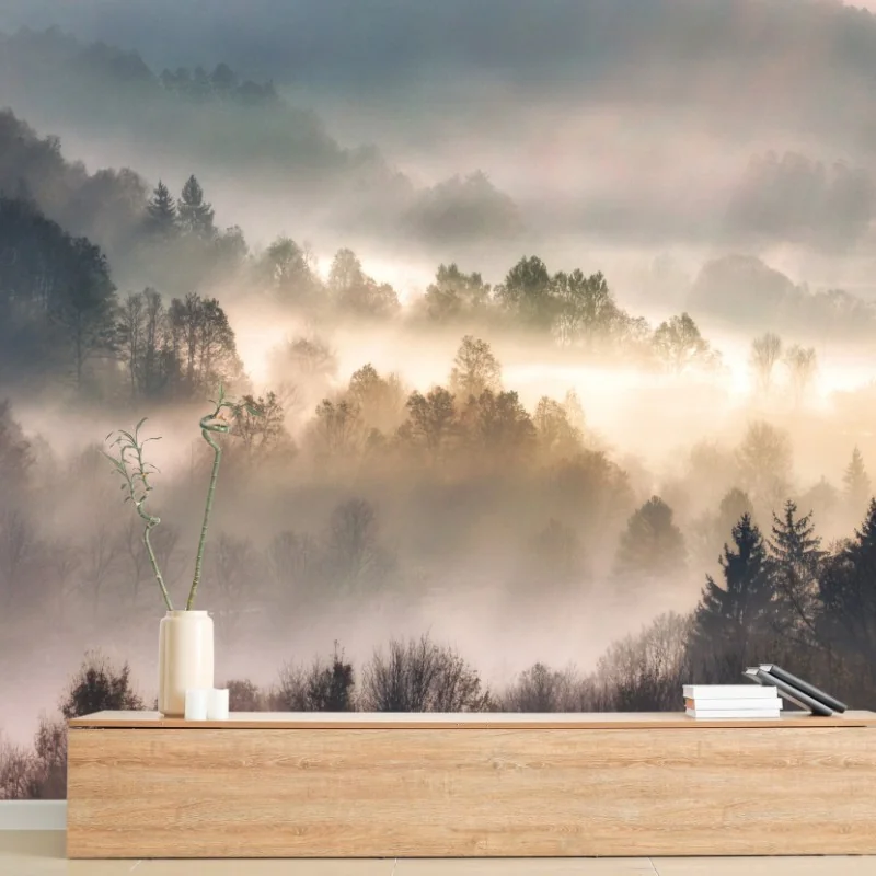 Fototapete nebliger wald im morgengrauen