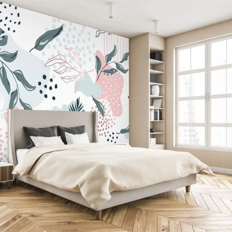 Fototapete pastellfarbenes botanisches abstraktes muster