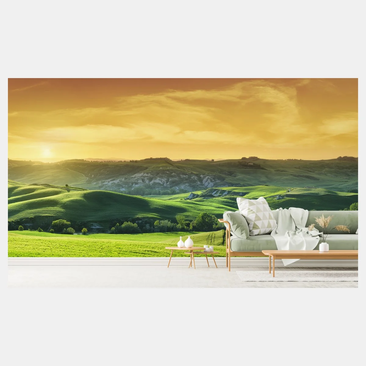 Fototapete Toskana hügel im sonnenuntergang – Wallnifity® Fototapete Toskana hügel im sonnenuntergang – Wallnifity®