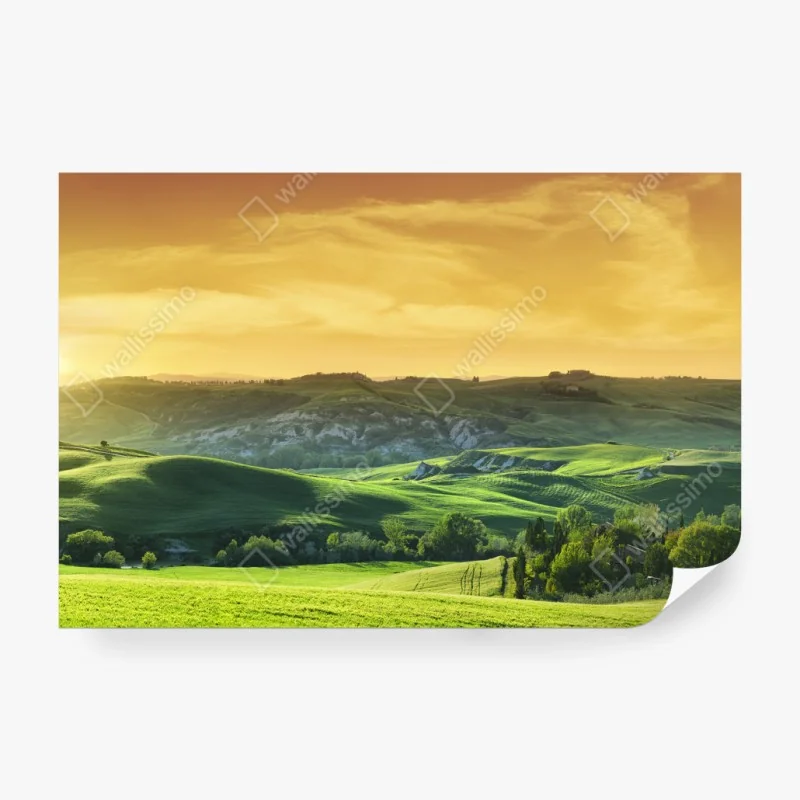 Fototapete Toskana hügel im sonnenuntergang