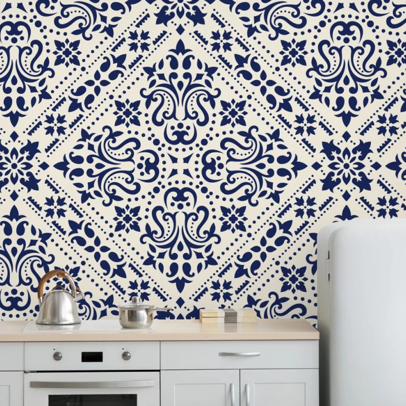 Fototapete marineblaues damast-fliesenmuster – Wallnifity® Fototapete marineblaues damast-fliesenmuster – Wallnifity®