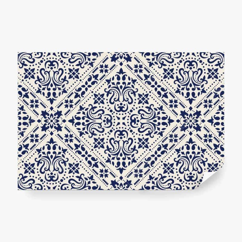 Fototapete marineblaues damast-fliesenmuster