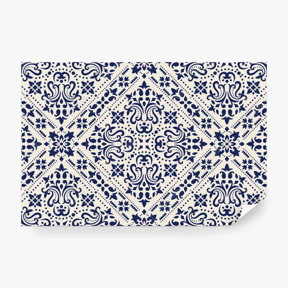 Fototapete marineblaues damast-fliesenmuster – Wallnifity®