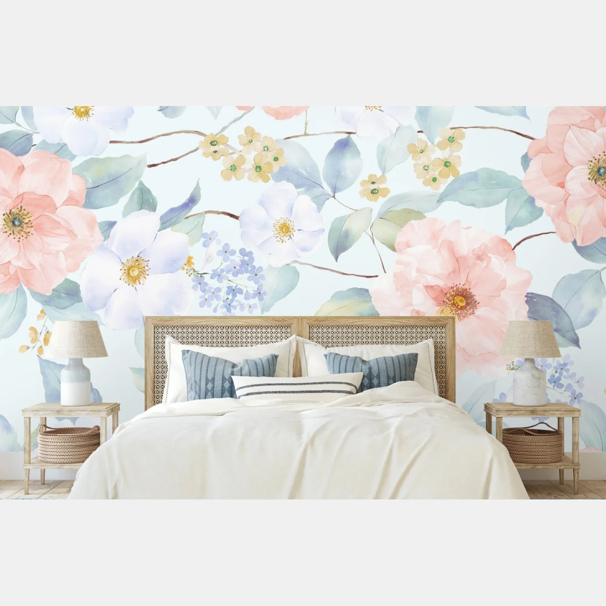 Fototapete zarte pastellblumen in aquarell – Wallnifity®