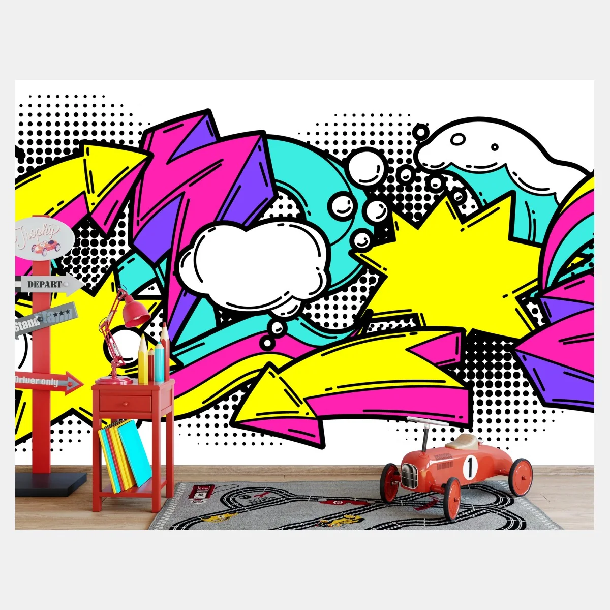 Fototapete farbenfrohes pop-art comicmuster – Wallnifity® Fototapete farbenfrohes pop-art comicmuster – Wallnifity®