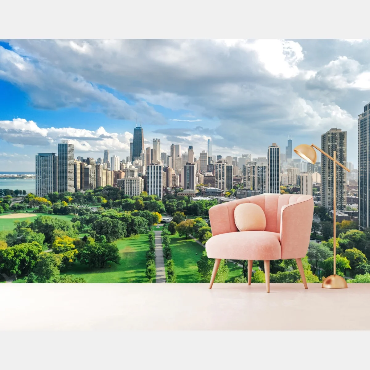 Fototapete stadtpanorama über grünem park – Wallnifity® Fototapete stadtpanorama über grünem park – Wallnifity®