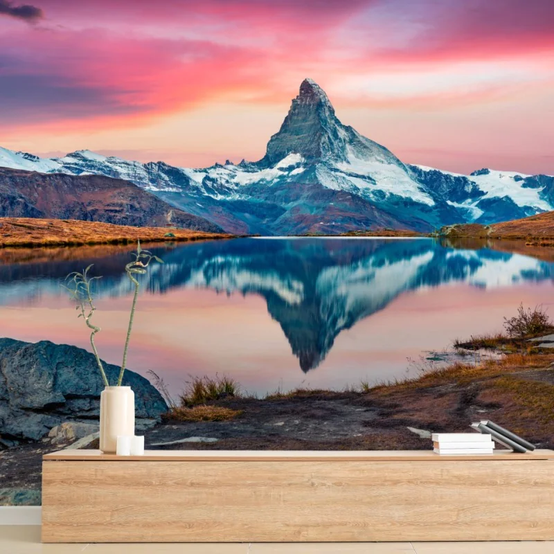 Fototapete majestätisches Matterhorn spiegelt sich im Stellisee